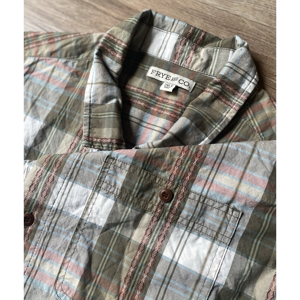 Frye & Co. Western RodeoButton‎ Down Dress Shirt Plaid Brown Tan 2XLT Big & Tall
